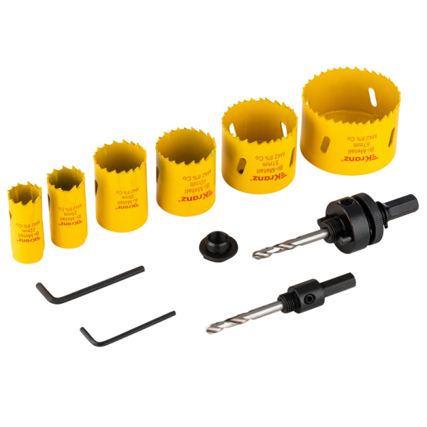 Набор коронок Bimetal (22, 25, 35, 40, 51, 67), 11 предметов, металлический кейс KRANZ