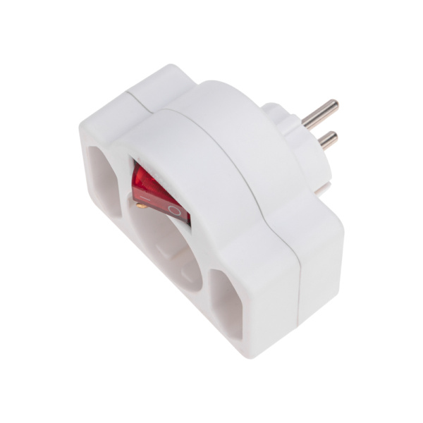 Тройник электрический 16А с/з + 2х2,5А с выключателем и защитными шторками, белый REXANT 