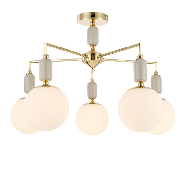 6580/5C CLASSI LN25 53 французское золото, серый/белый металл, керамика/стекло Люстра потолочная E14 5*40W 220V VIVIEN