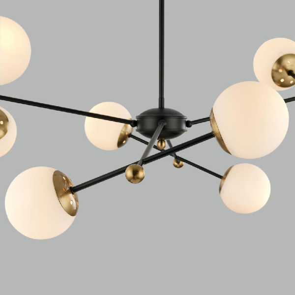 6581/8 MODERNI LN25 108 черный, золотой/белый металл  /стекло Люстра потолочная E14 8*40W 220V MELODY