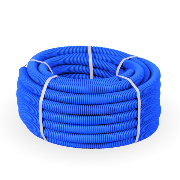 Труба гофрированная ПП лёгкая 350 Н безгалогенная (HF) синяя с/з d25 мм (50м/2600м уп/пал) Промрукав