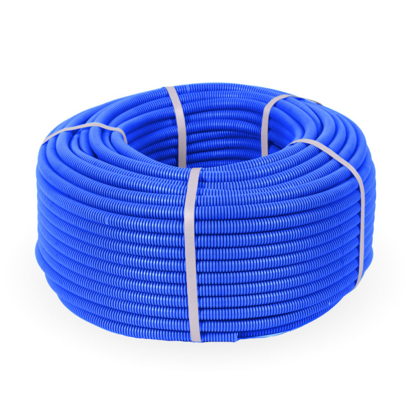 Труба гофрированная ПП тяжёлая 750 Н безгалогенная (HF) синяя с/з d20 мм (100м/4800м уп/пал) Промрукав