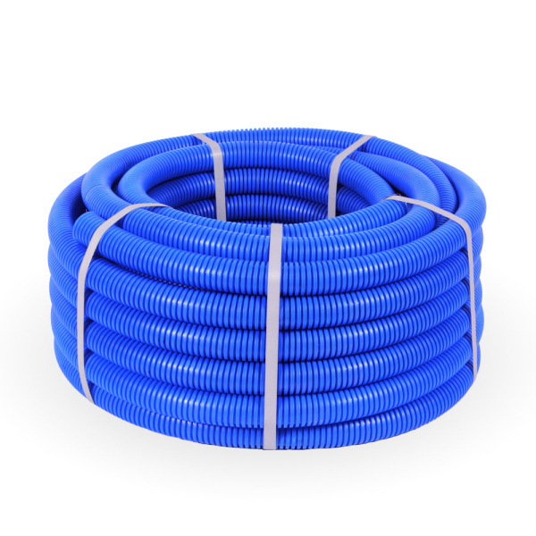 Труба гофрированная ПП тяжёлая 750 Н безгалогенная (HF) синяя с/з d32 мм (25м/1375м уп/пал) Промрукав