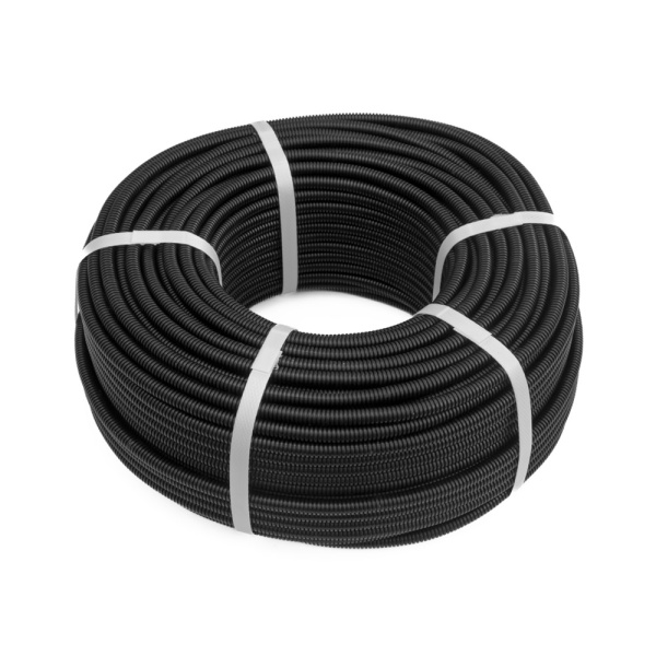 Труба гофрированная ПП безгалогенная (HF) разрезная черная dвн 7,0 мм, dнар 10,0 мм (100м/уп) Промрукав