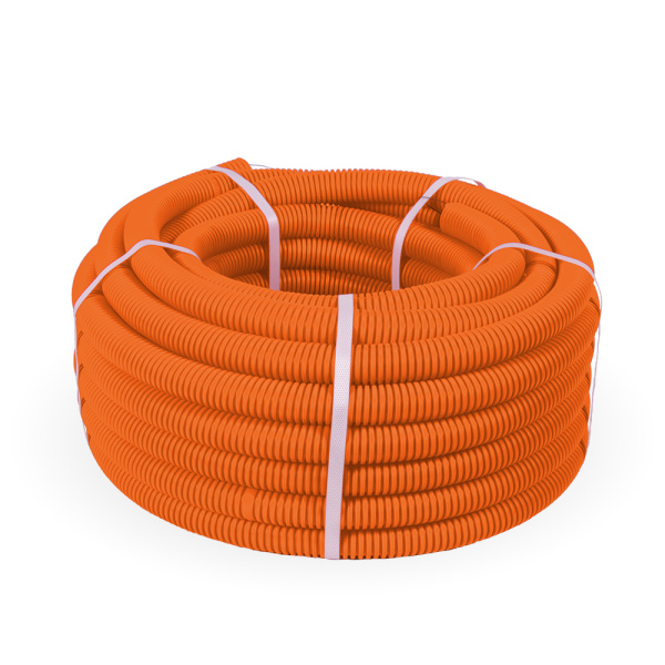 Труба гофрированная ПВХ легкая 350 Н оранжевая с/з d20 мм (100м/4800м уп/пал) Промрукав