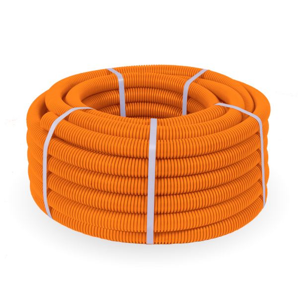 Труба гофрированная ПВХ легкая 350 Н оранжевая с/з d32 мм (25м/1375м уп/пал) Промрукав