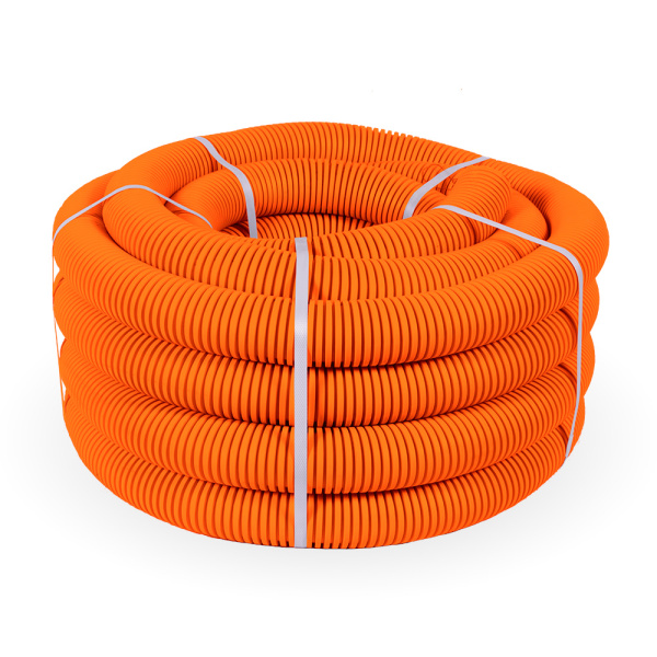 Труба гофрированная ПВХ легкая 350 Н оранжевая с/з d40 мм (15м/960м уп/пал) Промрукав