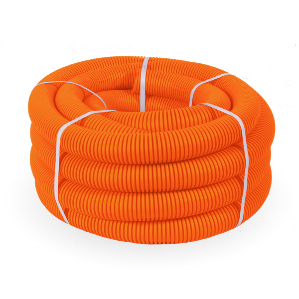 Труба гофрированная ПВХ легкая 350 Н оранжевая с/з d50 мм (15м/660м уп/пал) Промрукав