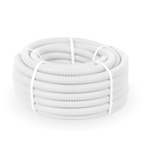 Труба гофрированная ПЛЛ тяжелая безгалогенная (HF) негорючая (НГ) белая с/з d25 мм (50м/2600м уп/пал) Промрукав