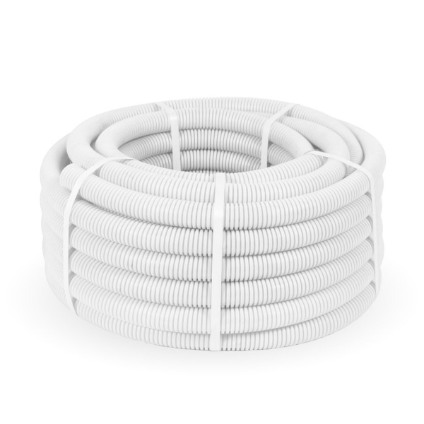 Труба гофрированная ПЛЛ тяжелая безгалогенная (HF) негорючая (НГ) белая с/з d32 мм (25м/1375м уп/пал) Промрукав