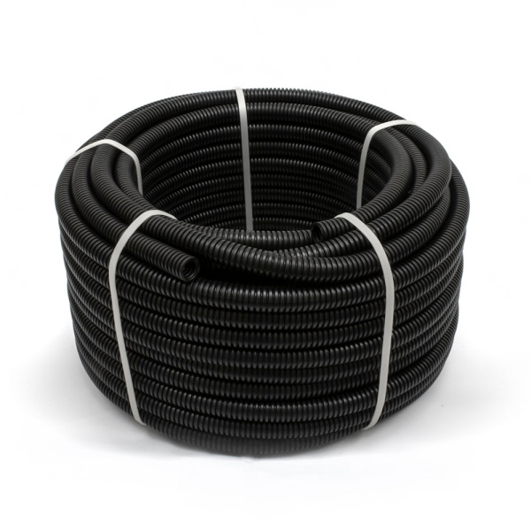 Труба гофрированная ПА безгалогенная (HF) стойкая к ультрафиолету разрезная черная dвн 7,0 мм, dнар 10,0 мм (50м/уп) Промрукав
