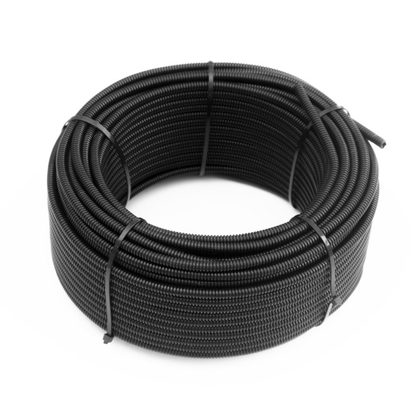 Труба гофрированная ПА негорючая (НГ) стойкая к ультрафиолету разрезная черная dвн 5,0 мм, dнар 7,2 мм (50м/уп) Промрукав