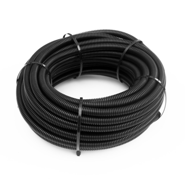Труба гофрированная ПА негорючая (НГ) стойкая к ультрафиолету разрезная черная dвн 9,8 мм, dнар 13,2 мм (25м/уп) Промрукав