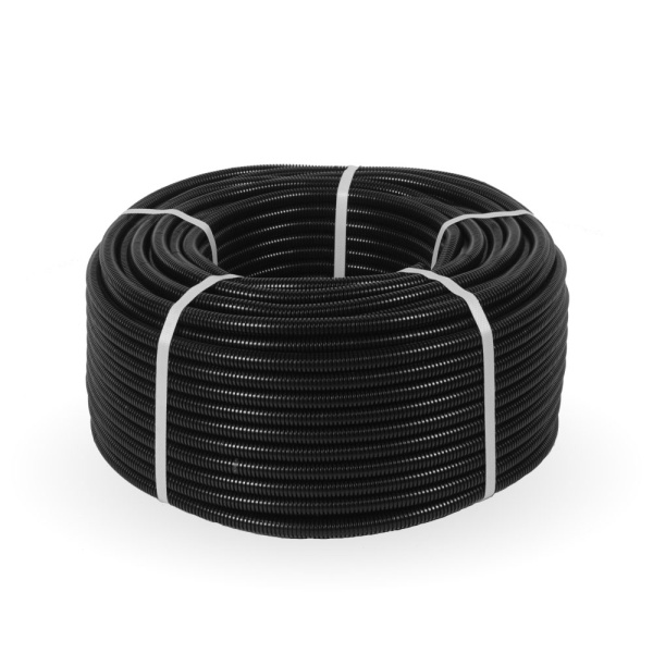 Труба гофрированная ПНД безгалогенная (HF) черная с/з d16 мм (50м/4950м уп/пал) Строитель