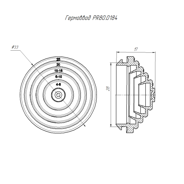 Гермоввод д25 черный (10шт/1000шт уп/кор) Промрукав
