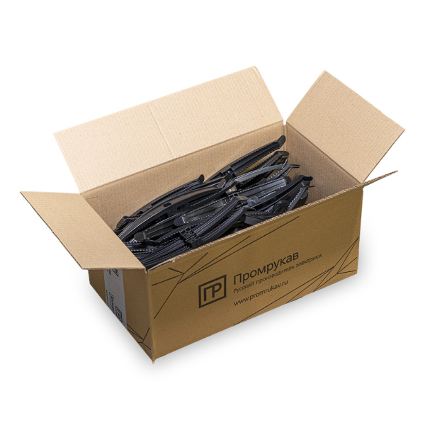 Держатель круглого кабеля двусторонний для прямого монтажа на 16 мест в гофроящике черный (100 шт/кор) Промрукав
