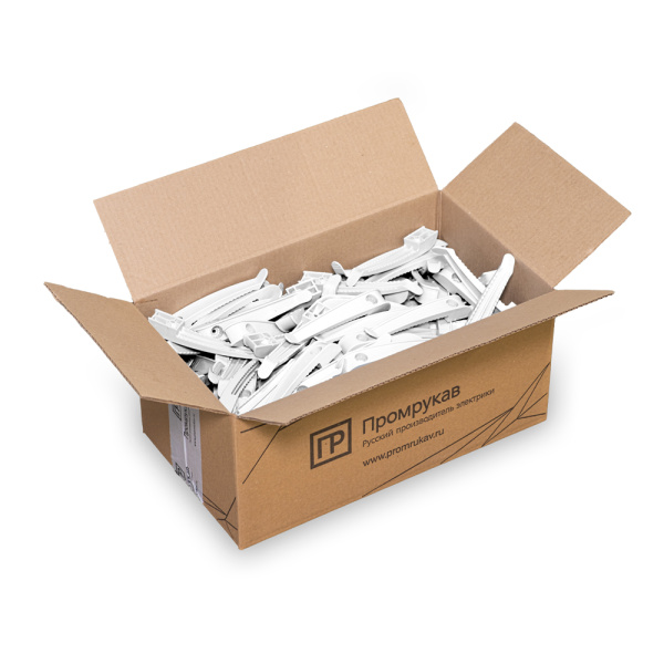 Держатель круглого кабеля односторонний для прямого монтажа на 8 мест в гофроящике белый (200 шт/кор) Промрукав