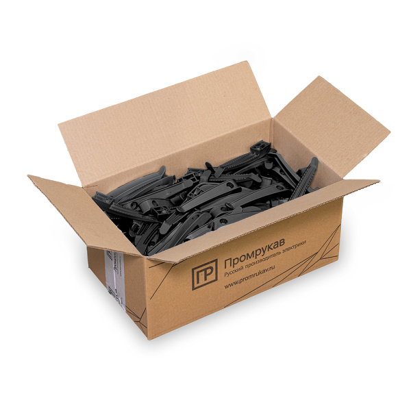 Держатель круглого кабеля односторонний для прямого монтажа на 8 мест в гофроящике черный (200 шт/кор) Промрукав