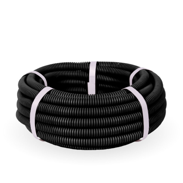 Труба гофрированная ПВХ легкая 350 Н черная с/з d20 мм (10м/2400м уп/пал) Промрукав