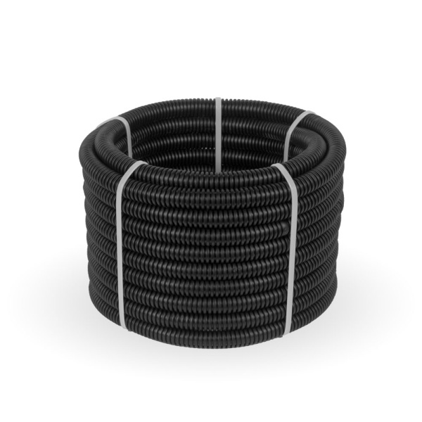 Труба гофрированная ПВХ легкая 350 Н черная с/з d25 мм (10м/1200м уп/пал) Промрукав