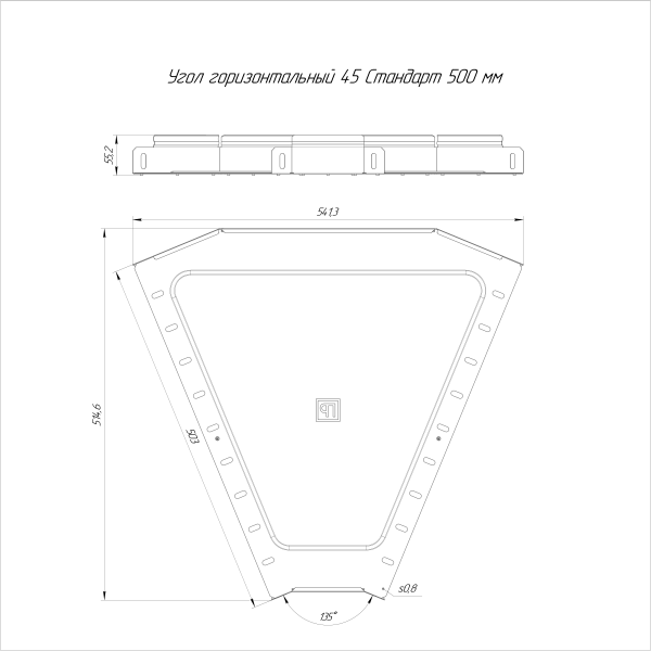Угол горизонтальный 45 градусов Стандарт INOX (AISI 409) 500х50 Промрукав