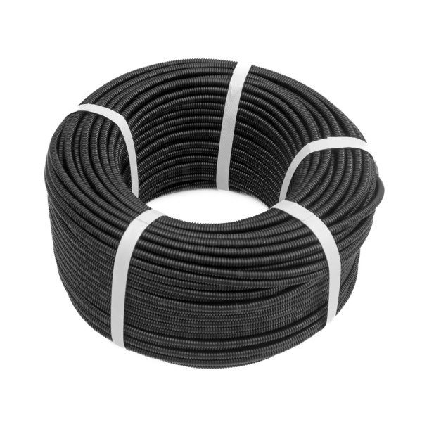 Труба гофрированная ПП легкая 350 Н безгалогенная (HF) стойкая к ультрафиолету черная dвн 5,0 мм, dнар 7,2 мм (100м/уп) Промрукав