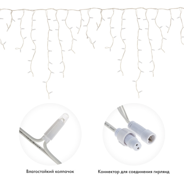 Гирлянда светодиодная Бахрома (Айсикл) 3,2х0,9м 120 LED ТЕПЛЫЙ БЕЛЫЙ белый каучук 3,3мм IP67 эффект мерцания 230В нужен блок 315-001 NEON-NIGHT