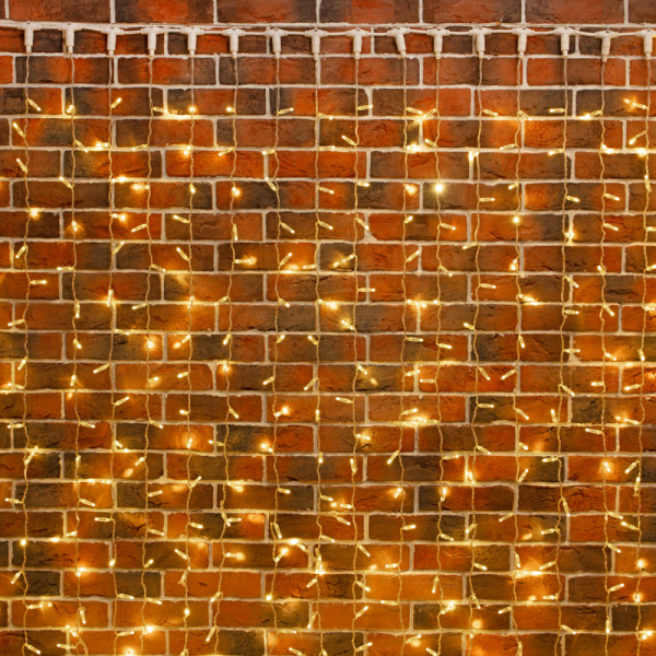 Гирлянда светодиодная Занавес 2х9м 1200 LED ТЕПЛЫЙ БЕЛЫЙ прозрачный ПВХ IP65 эффект мерцания 230В соединяется NEON-NIGHT нужен шнур 303-500-1