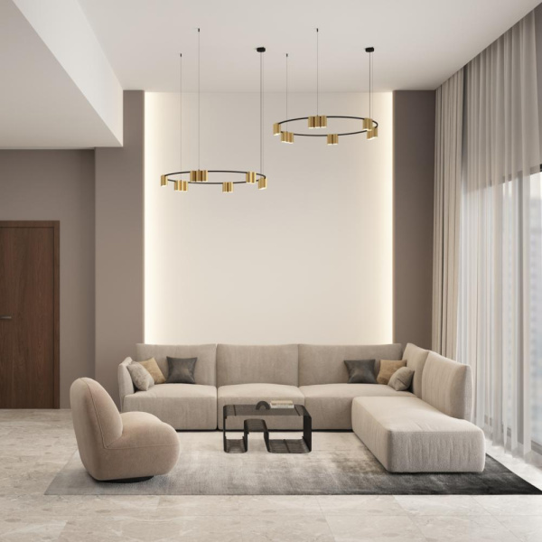 DK4067-BK+SG Подвесной светильник ORBIT, IP20, 15xGU10 LED, до 15 Вт, черный + сатинированное золото, алюминий