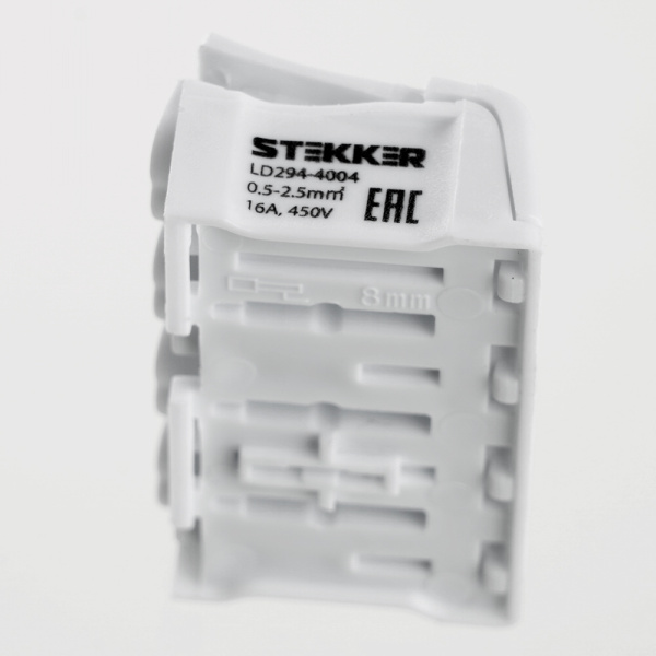 Клемма монтажная STEKKER, LD294-4004 для подключения фазных проводников, 4 контактные группы (3 ввода, 3 вывода на полюс)