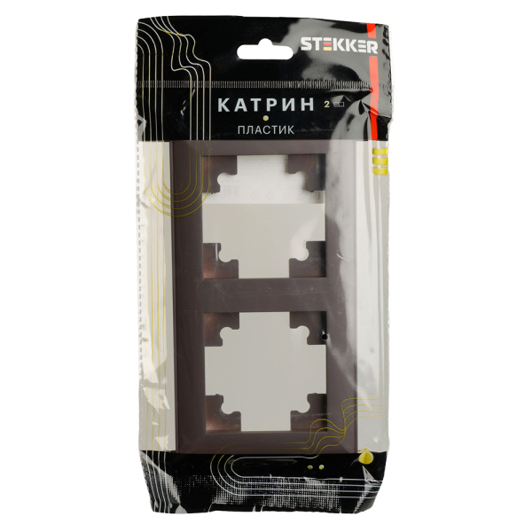 Рамка STEKKER, PFR00-7002-04 2-местная, пластик, серия Катрин, шоколад