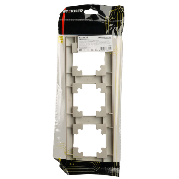 Рамка STEKKER, PFR00-7003-02 3-местная, пластик, серия Катрин, шампань