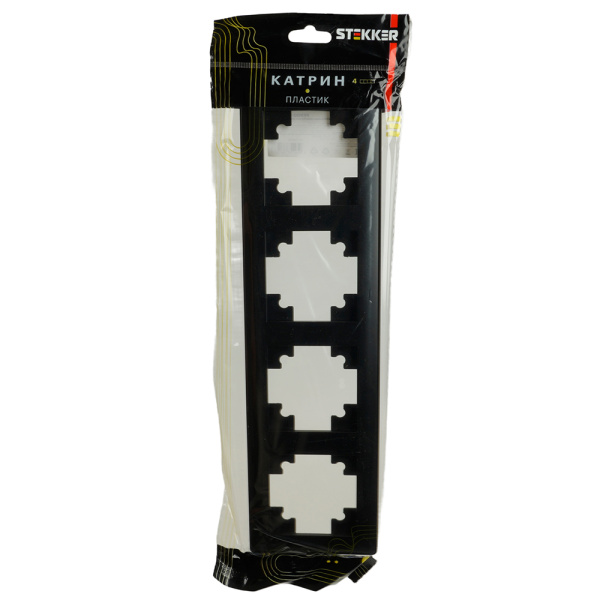 Рамка STEKKER, PFR00-7004-05 4-местная, пластик, серия Катрин, черный