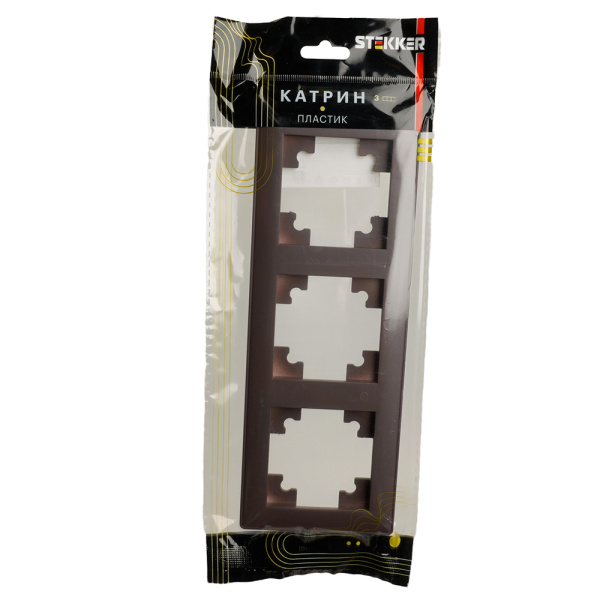 Рамка STEKKER, PFR00-7003-04 3-местная, пластик, серия Катрин, шоколад