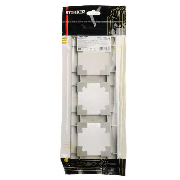 Рамка STEKKER, PFR00-7003-03 3-местная, пластик, серия Катрин, серебро