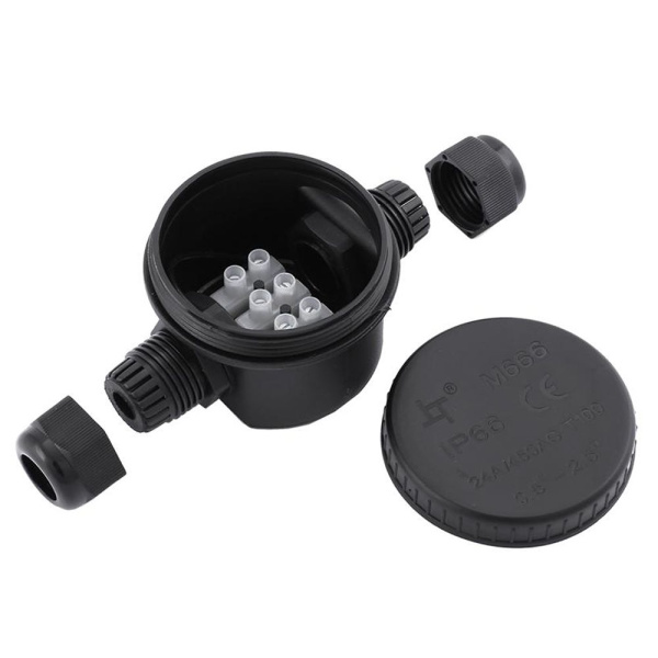 LD544 Коробка распределит. водонепрониц круглая 2 вых. с 3-конт.коннектором, 450V,106х64х46