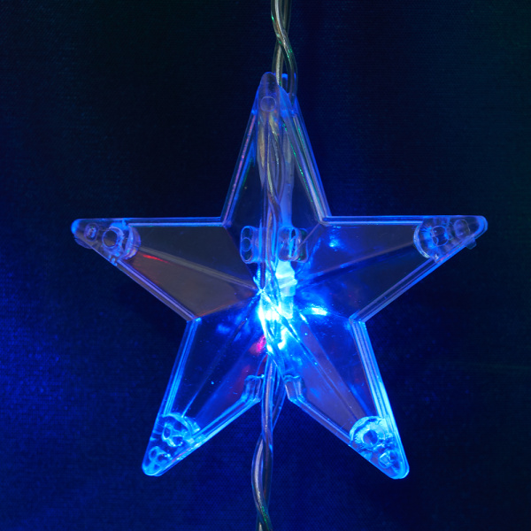 Светодиодная гирлянда Feron CL25 занавес Звездочки 2*1м  + 3м мультиколор с контроллером, статичная, c питанием от сети 230V, прозрачный шнур