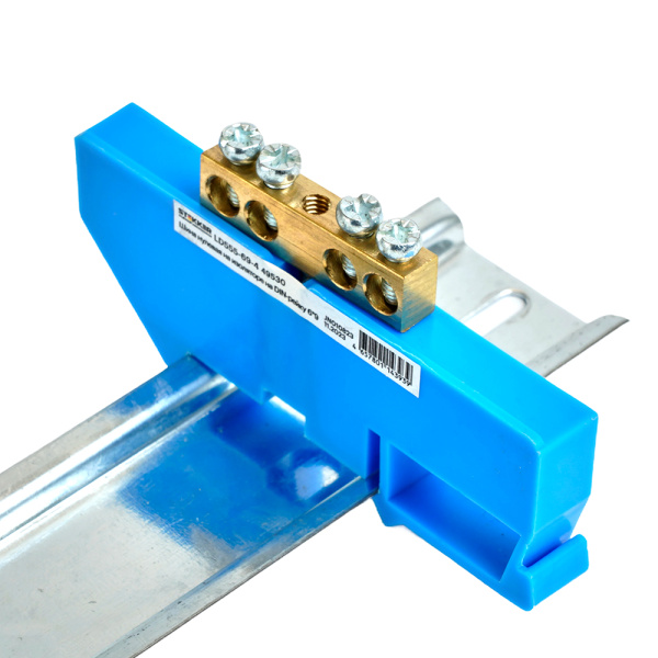 Шина"N" на изоляторе STEKKER 6*9 на DIN-рейку 4 вывода, синий, LD555-69-4