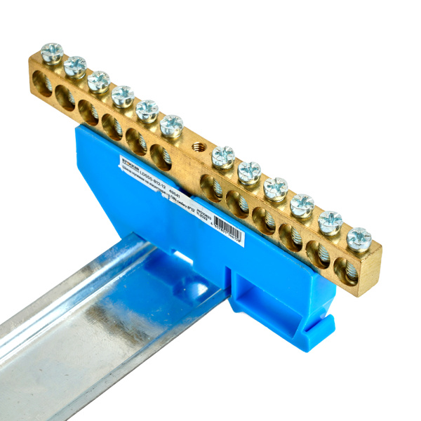 Шина"N" на изоляторе STEKKER 8*12 на DIN-рейку 12 выводов, синий, LD555-812-12