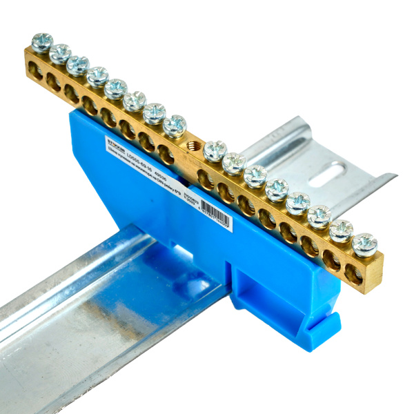 Шина"N" на изоляторе STEKKER 6*9 на DIN-рейку 16 выводов, синий, LD555-69-16