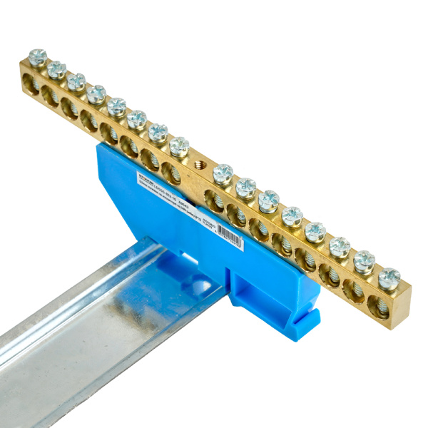 Шина"N" на изоляторе STEKKER 8*12 на DIN-рейку 16 выводов, синий, LD555-812-16