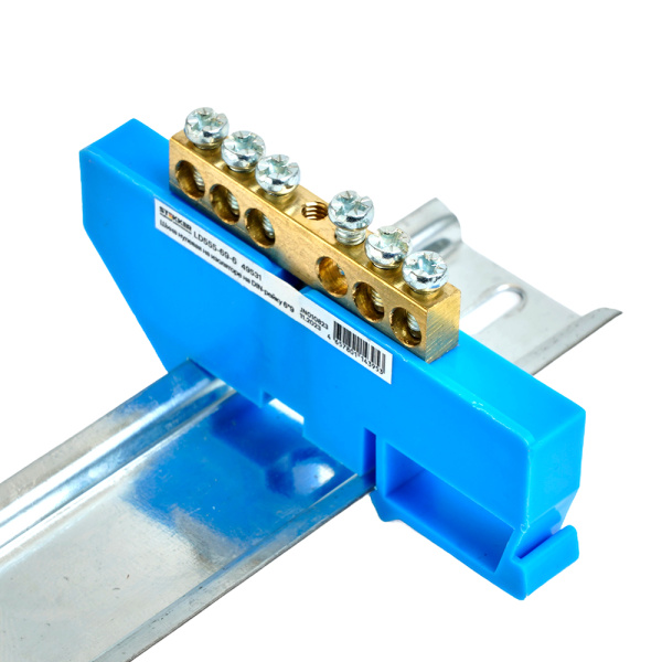 Шина"N" на изоляторе STEKKER 6*9 на DIN-рейку 6 выводов, синий, LD555-69-6