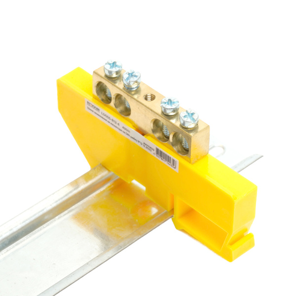 Шина"PE" на изоляторе STEKKER 8*12 на DIN-рейку 4 вывода, желтый, LD555-812-4