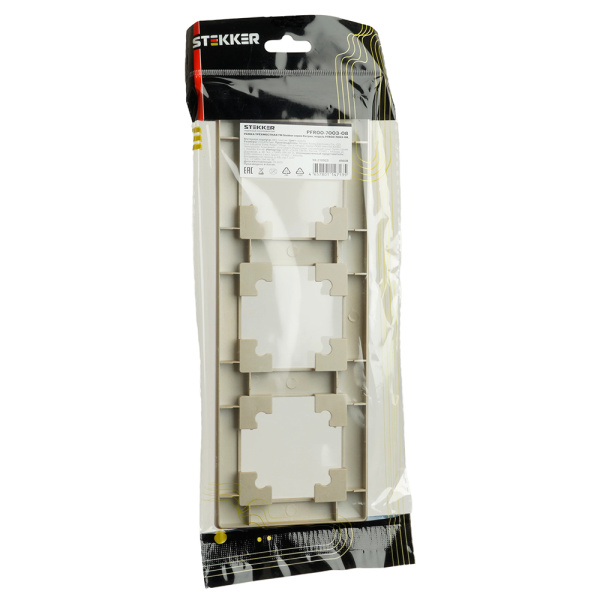 Рамка STEKKER, PFR00-7003-08 3-местная, пластик, серия Катрин, золото