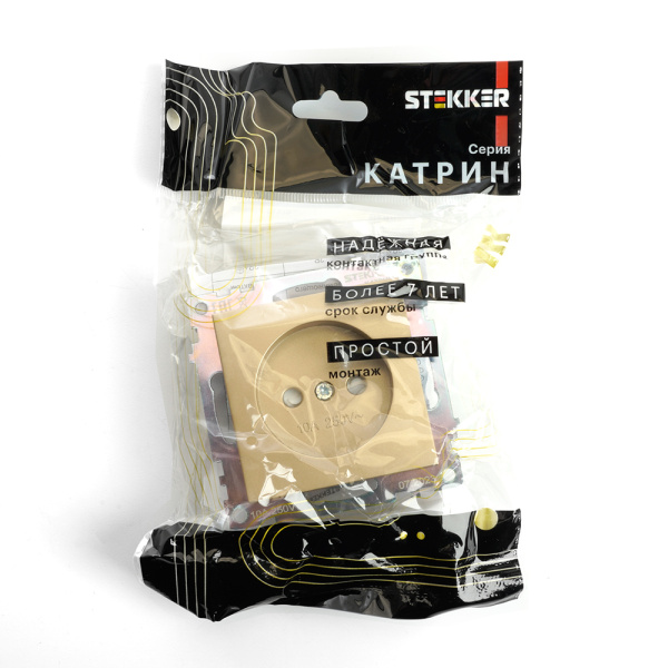 Розетка 1-местная с защитной шторкой (механизм) б/з,STEKKER, GLS10-7109-08, 250В, 10А, серия Катрин, золото