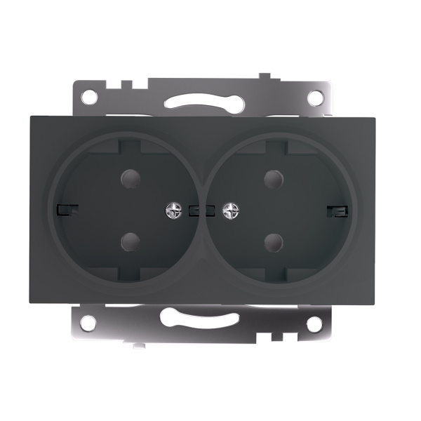 Розетка 2-местная с защитной шторкой (механизм) с/з, 250В, 16А, серия Катрин, графит, GLS16-7114-06
