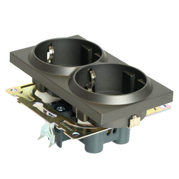 Розетка 2-местная с защитной шторкой (механизм) с/з, 250В, 16А, серия Катрин, графит, GLS16-7114-06