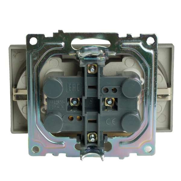 Розетка 2-местная с защитной шторкой (механизм) с/з, 250В, 16А, серия Катрин, графит, GLS16-7114-06