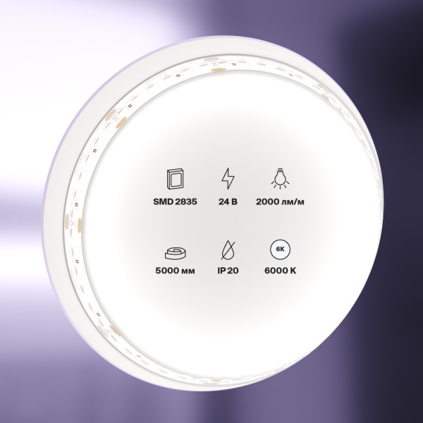 Светодиодная лента 24В 2835 20Вт/м 6000K 5м IP20