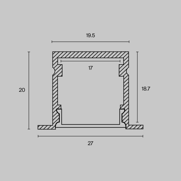 Алюминиевый профиль встраиваемый 27x20